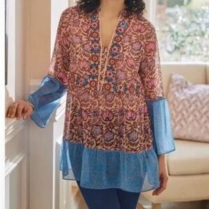 SOFT SURROUNDINGS Pergola Top and Tank Floral Embroidery Sz XS